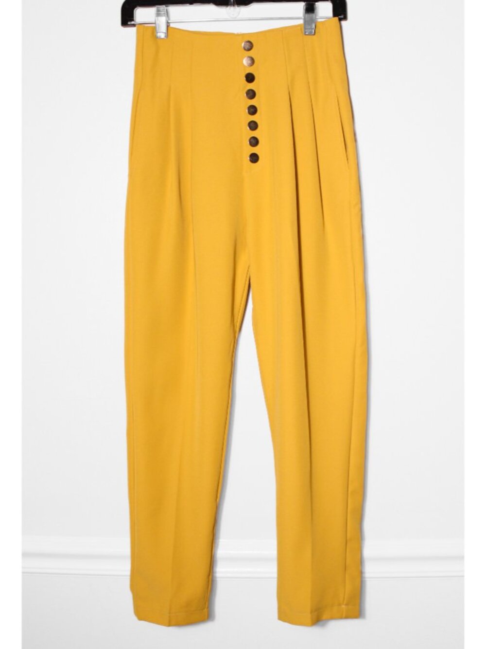Women's High Waisted Mustard Yellow Faux Button Front Pants Size XS